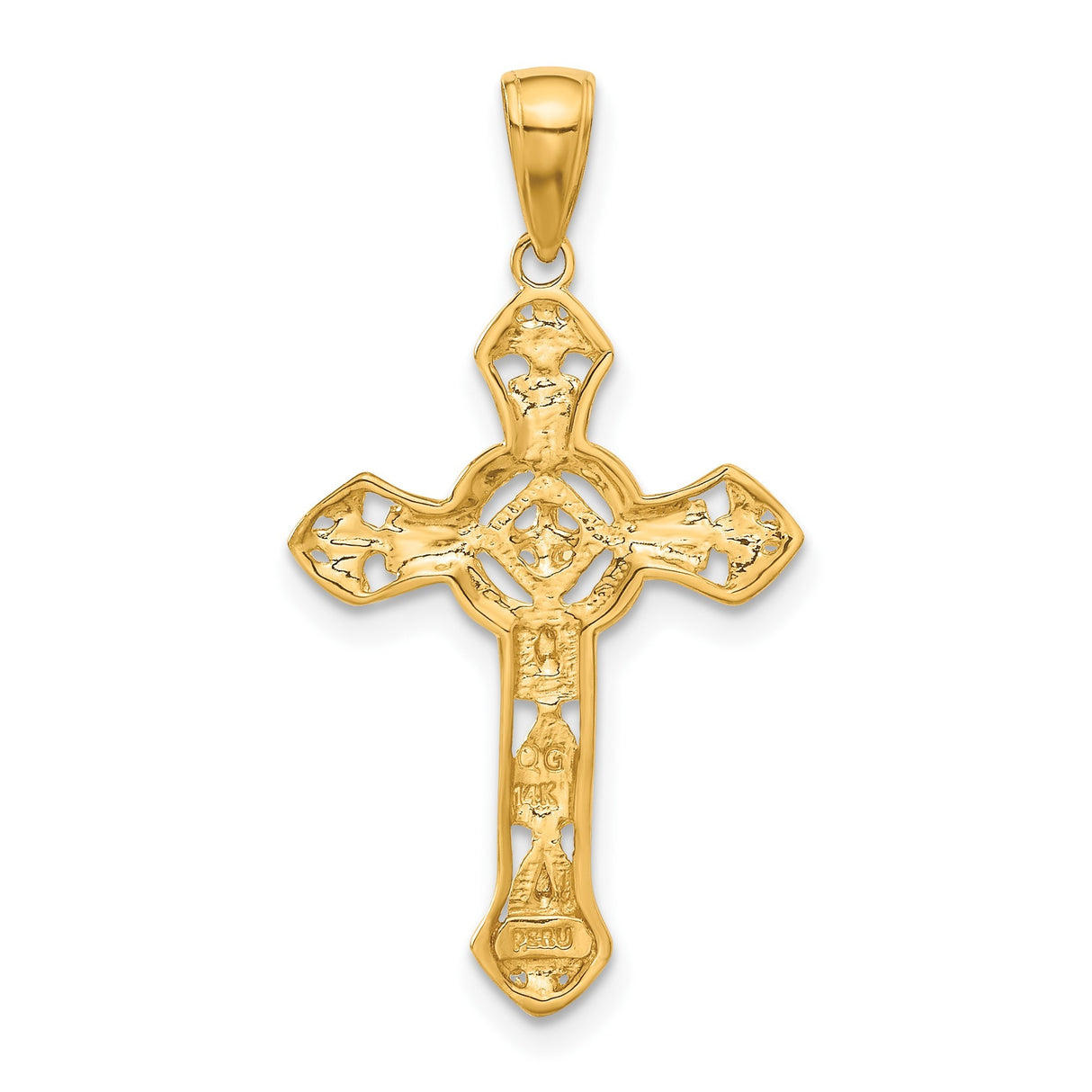 14k Yellow Gold Cross Pendant with Ornate Openwork Design, High Polish Religious Jewelry for Men and Women