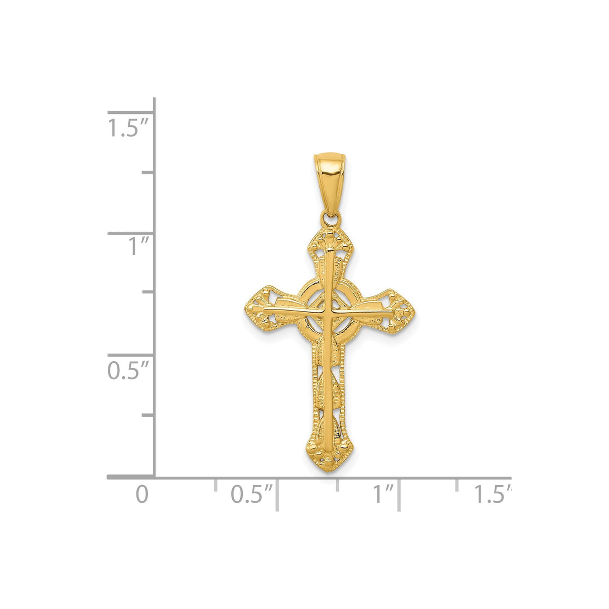 14k Yellow Gold Cross Pendant with Ornate Openwork Design, High Polish Religious Jewelry for Men and Women