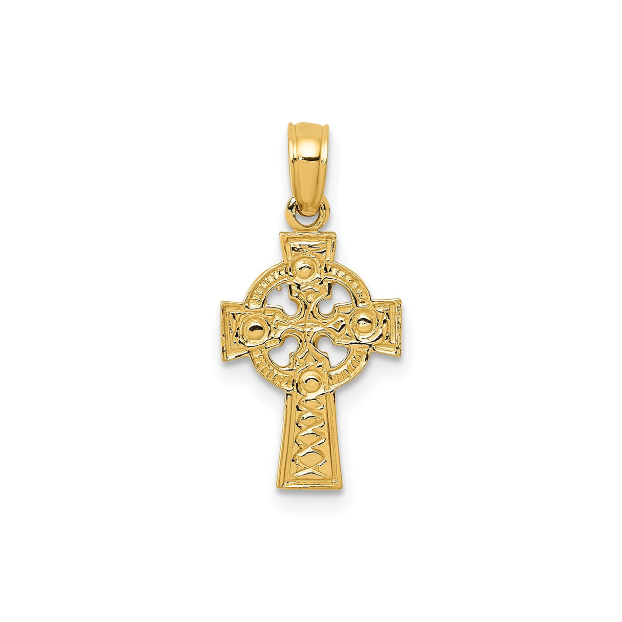 14k Yellow Gold Celtic High Cross Pendant with Woven Motif and Polished Detail
