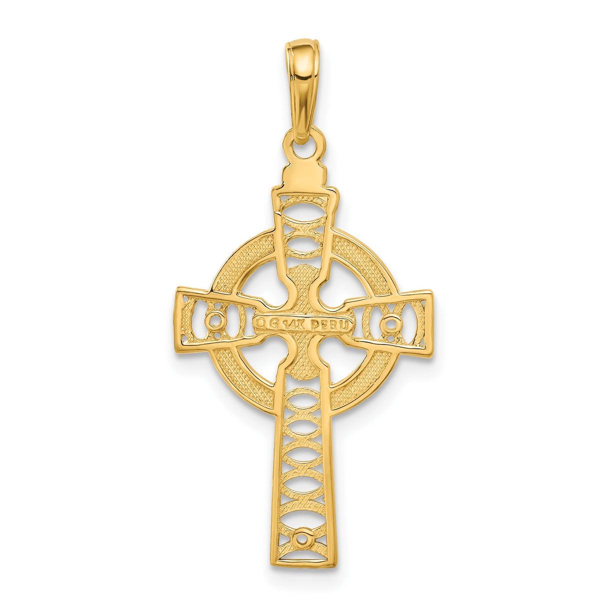14k Yellow Gold Celtic Iona Cross Pendant with Textured Lattice Detail