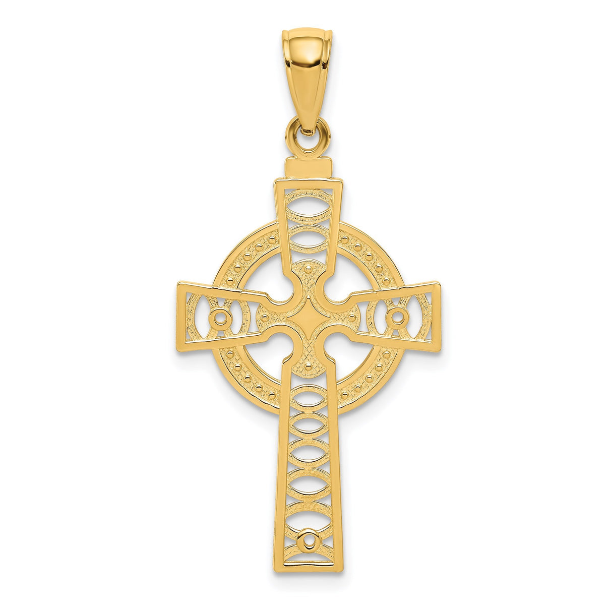 14k Yellow Gold Celtic Iona Cross Pendant with Textured Lattice Detail