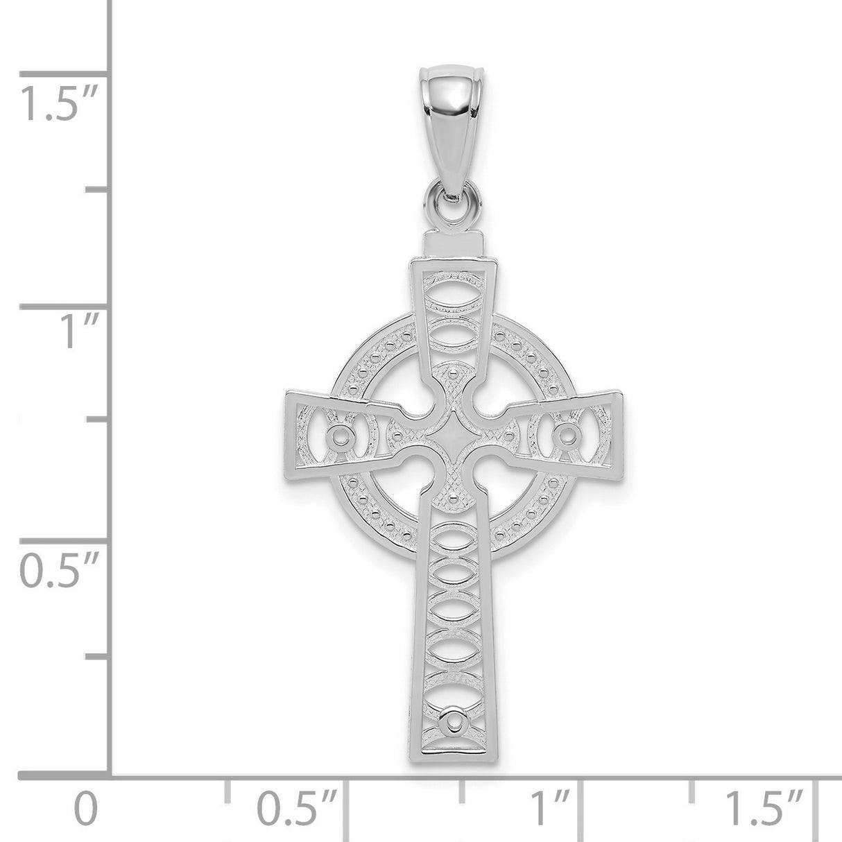 14k White Gold Celtic High Cross Pendant with Hammered Finish Open Arms Design