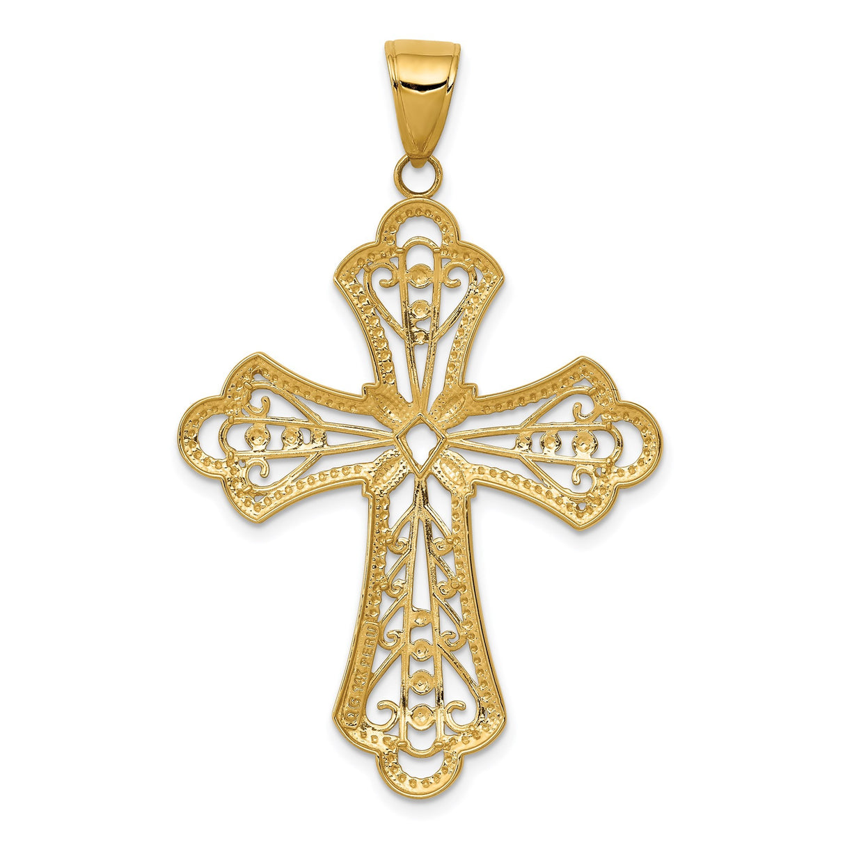 14k Multi-Tone Gold Cross Pendant with Filigree Fleur De Lis Design for Men and Women