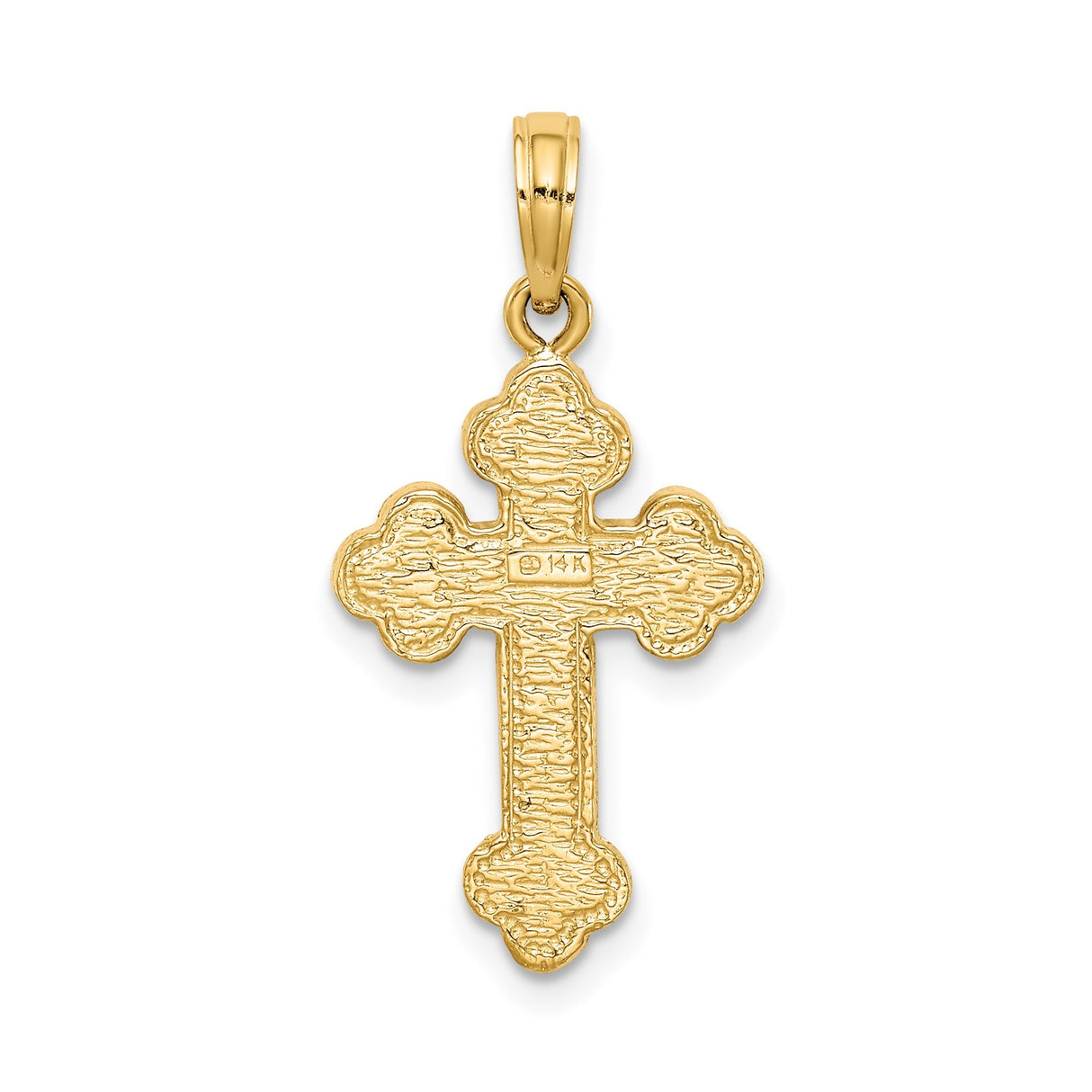 14k Yellow Gold Cross Pendant with Budded Design and Textured Detailing