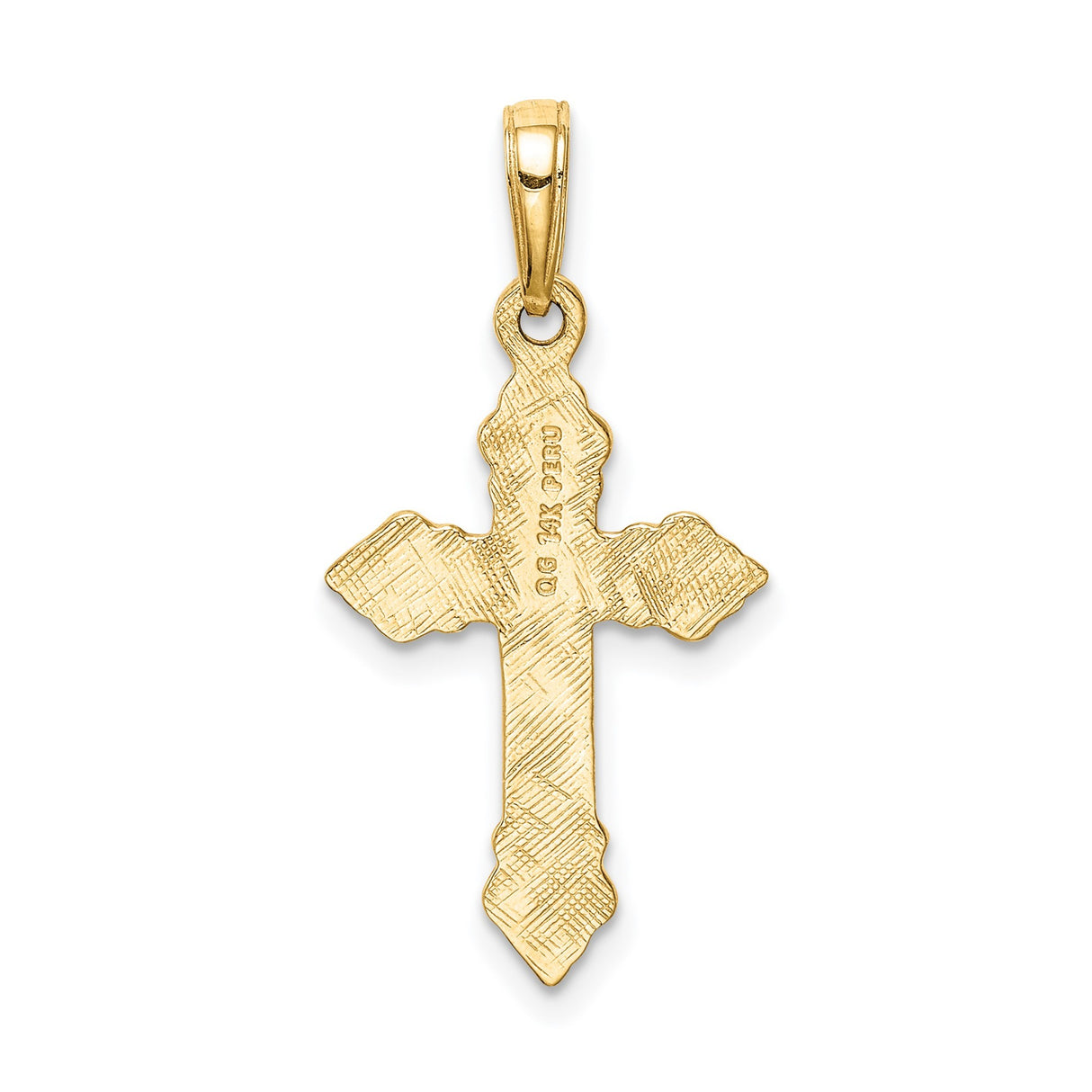 14k Yellow Gold Cross Pendant with Budded Edges and Textured Scroll Design