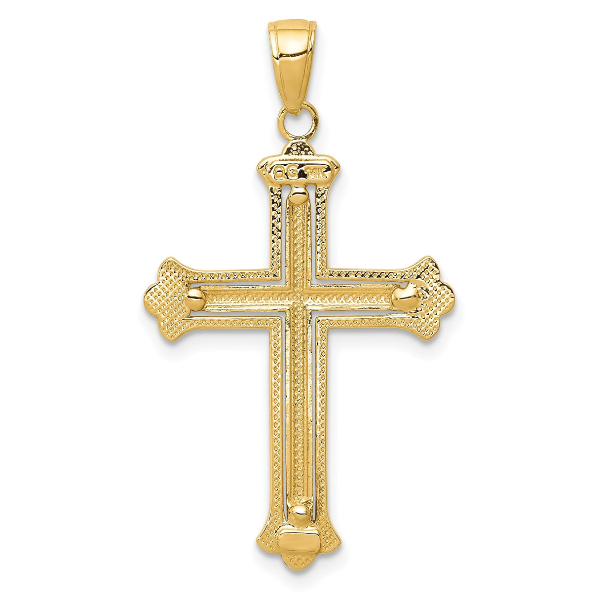 14k Multi-Tone Gold Cross Pendant with Fleur de Lis Detail and High Polish Bail