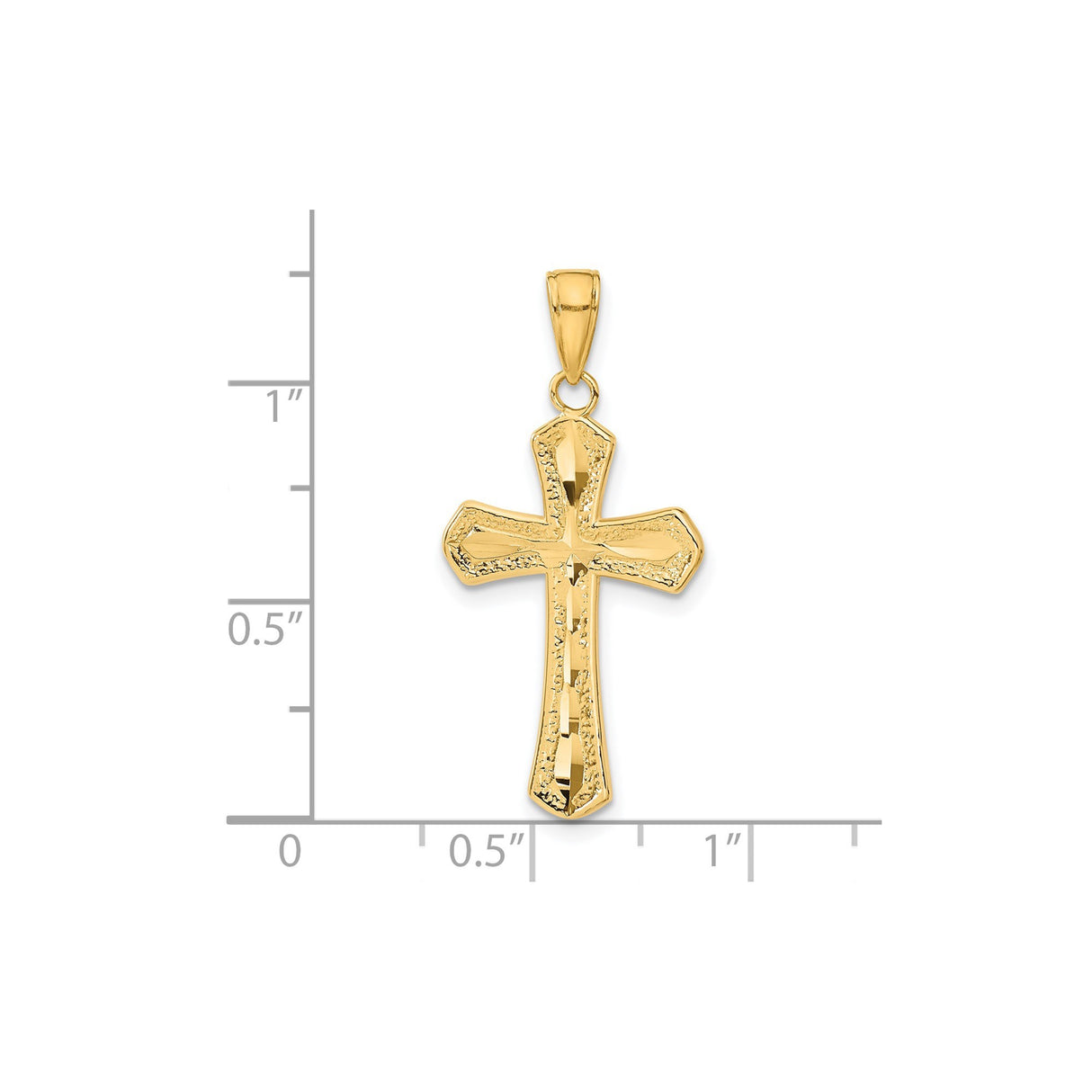 14k Yellow Gold Cross Pendant with Tapered Arms, Flared Ends, and Beveled Edges