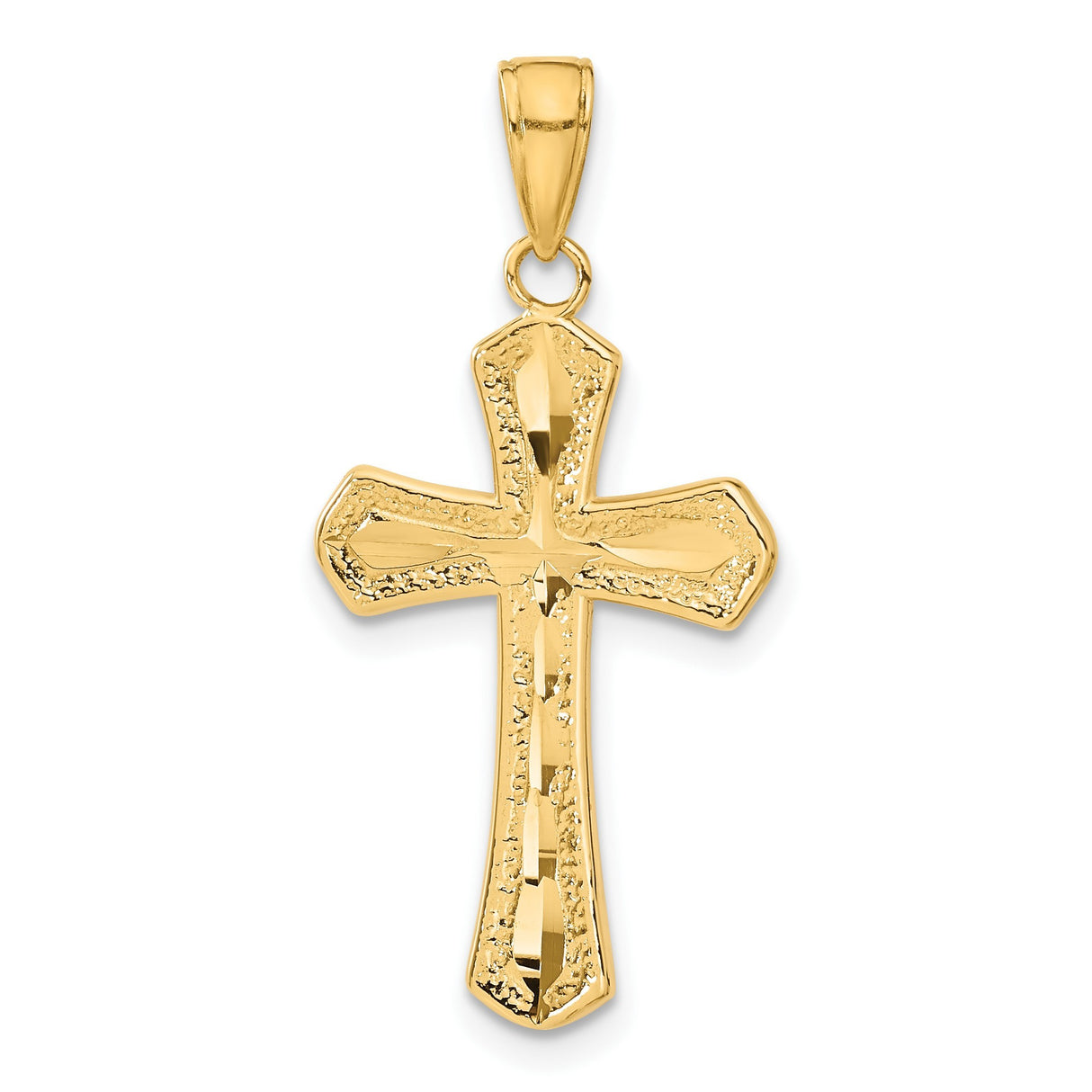 14k Yellow Gold Cross Pendant with Tapered Arms, Flared Ends, and Beveled Edges
