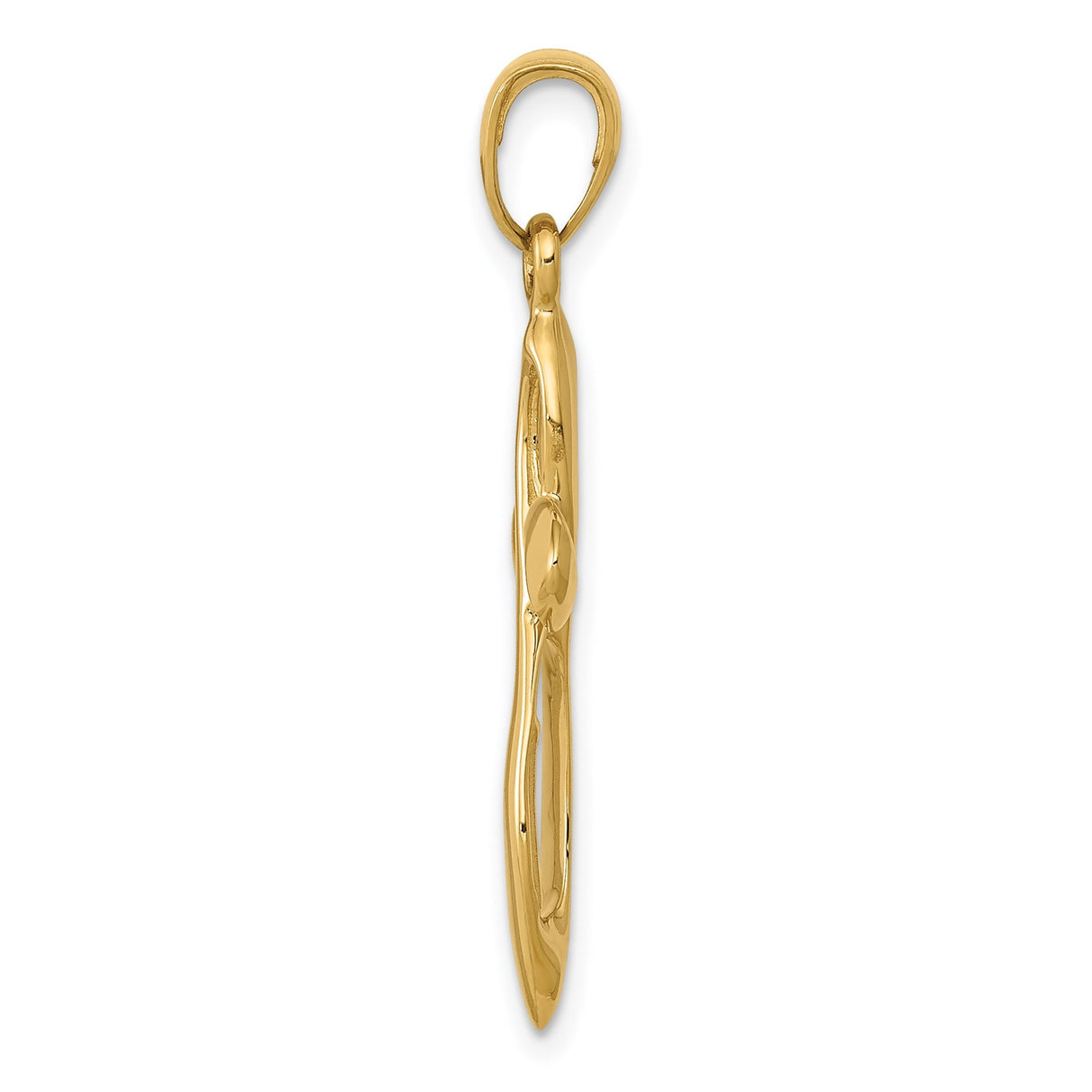 14k Yellow Gold Curved Cross Pendant with Reversible Ribbon Design and Infinity Symbol