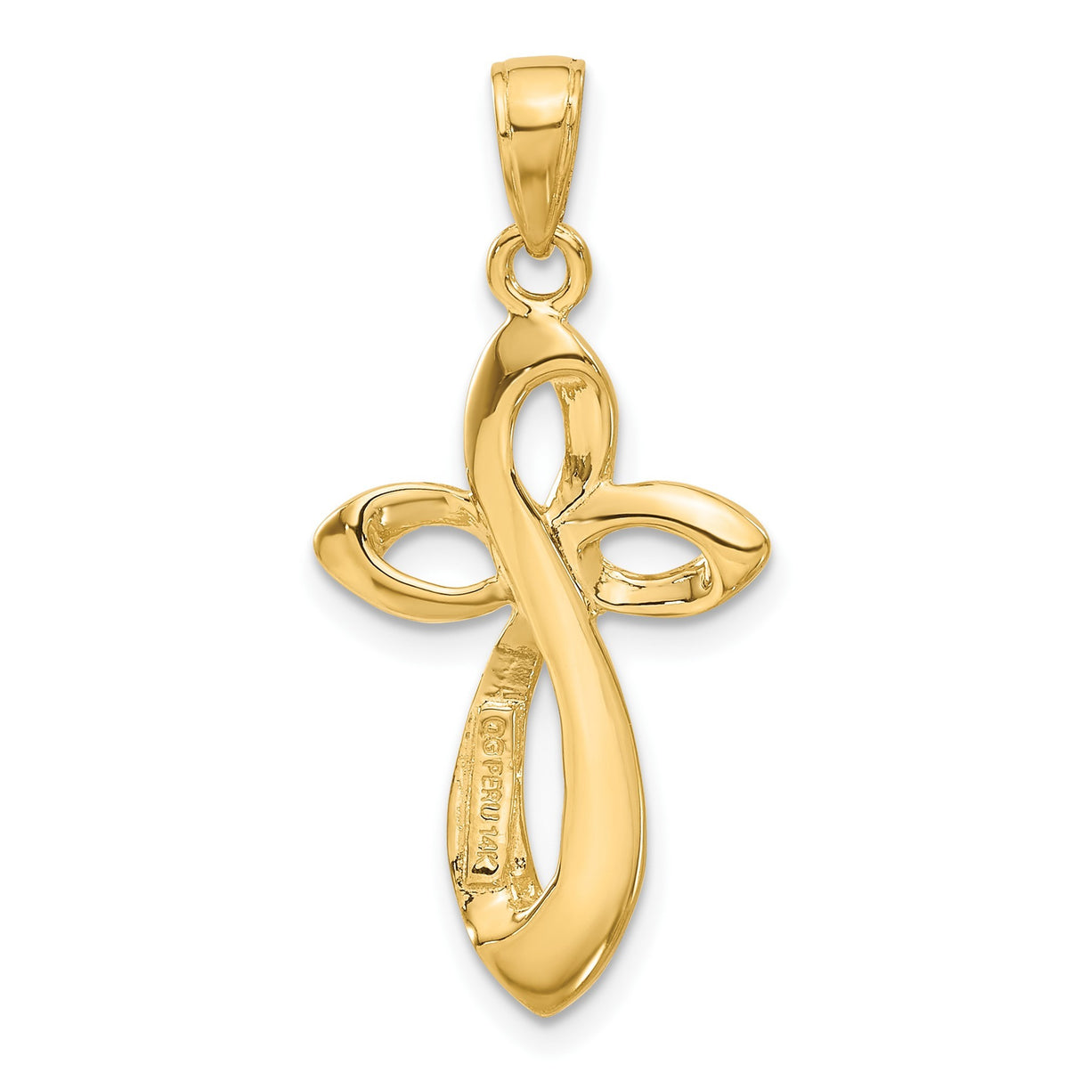 14k Yellow Gold Curved Cross Pendant with Reversible Ribbon Design and Infinity Symbol
