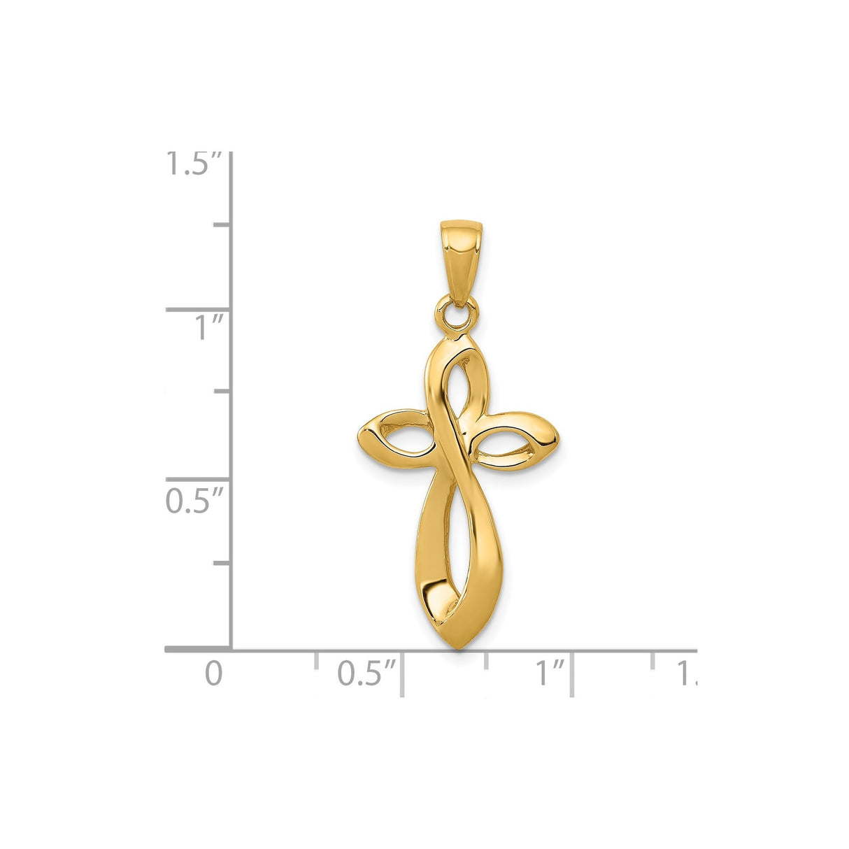 14k Yellow Gold Curved Cross Pendant with Reversible Ribbon Design and Infinity Symbol