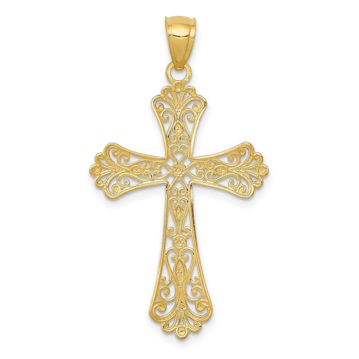 14k Multi-Tone Gold Filigree Cross Pendant, Vintage Baroque Scrollwork Design