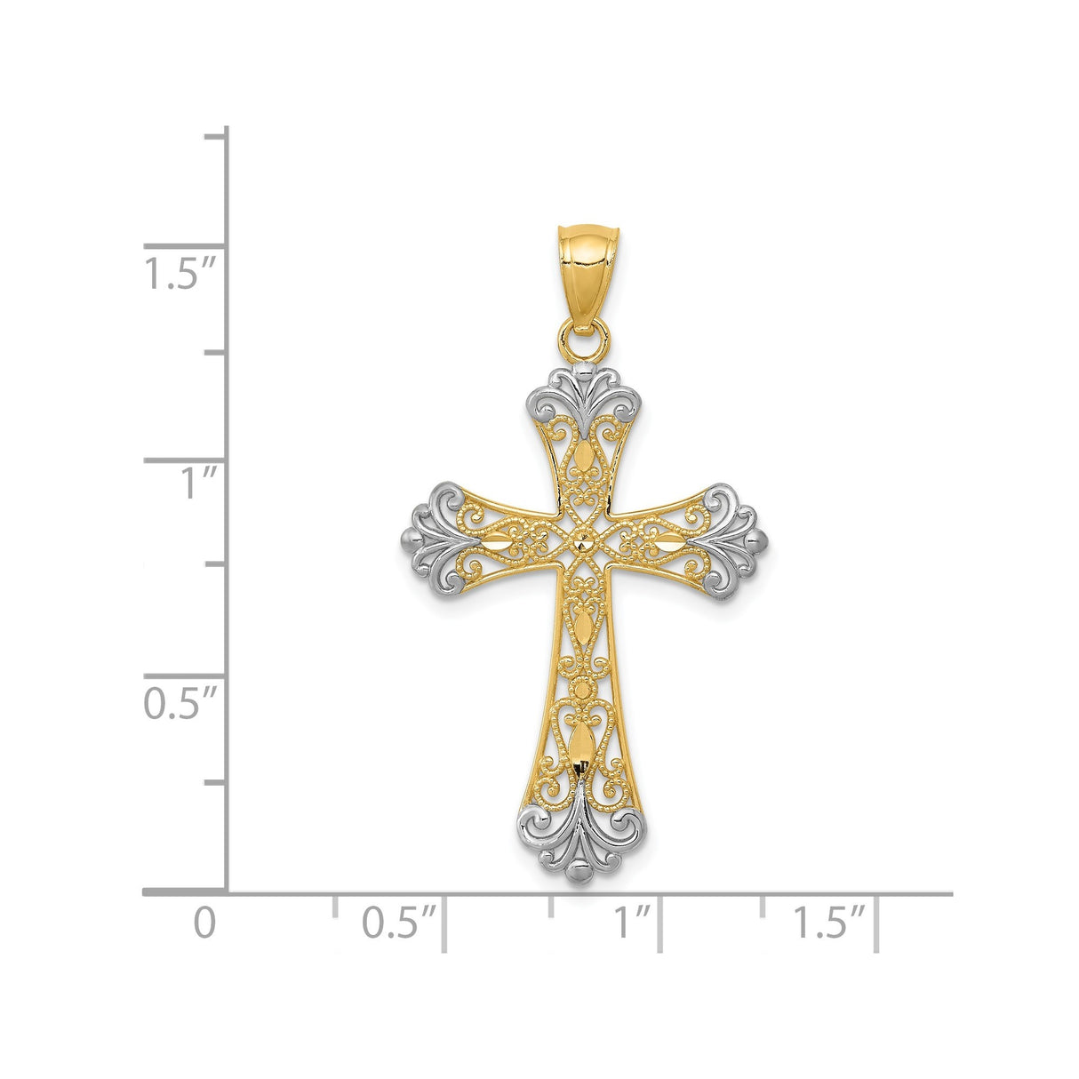 14k Multi-Tone Gold Filigree Cross Pendant, Vintage Baroque Scrollwork Design