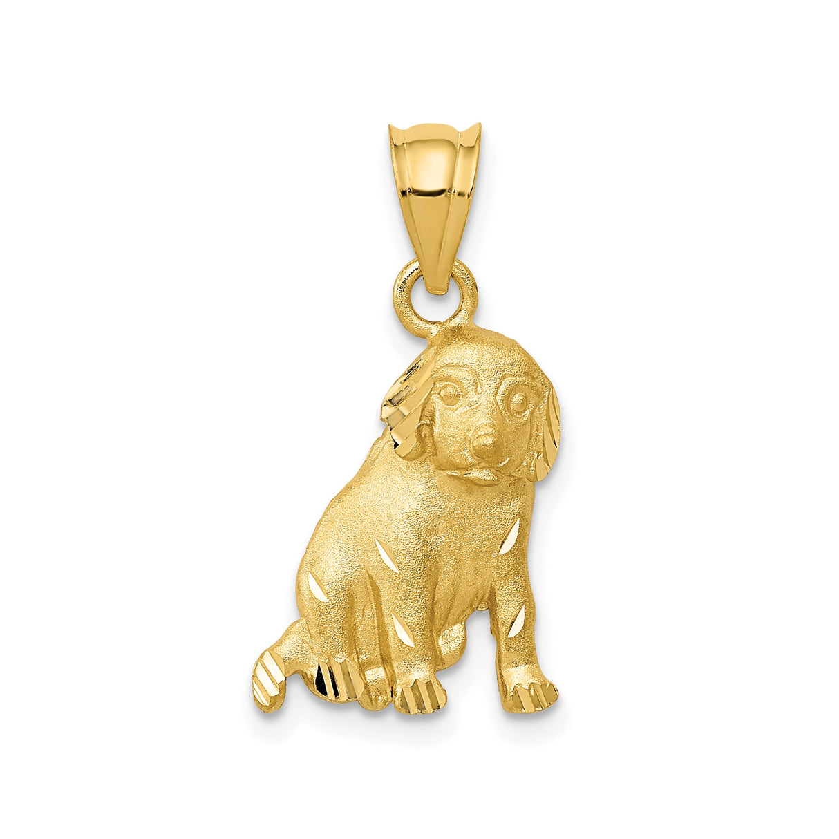 14k Yellow Gold Dog Pendant, Detailed Sitting Puppy Charm, Animal Jewelry Symbolizing Loyalty and Love