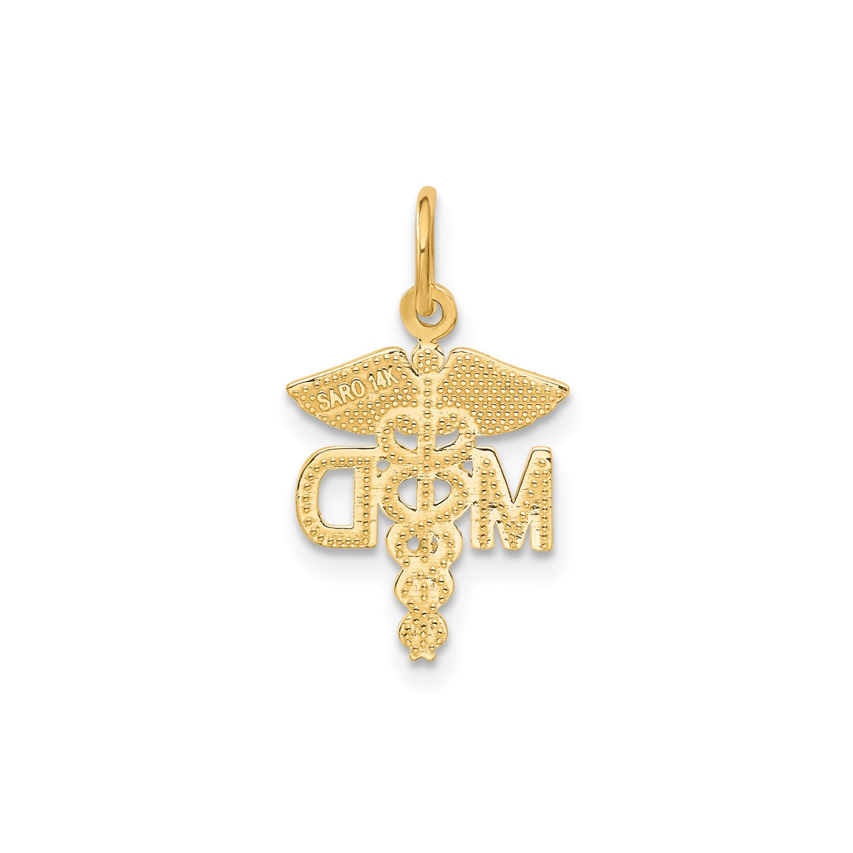 14k Yellow Gold MD Pendant with Caduceus Symbol, Medical Jewelry for Healthcare Professionals