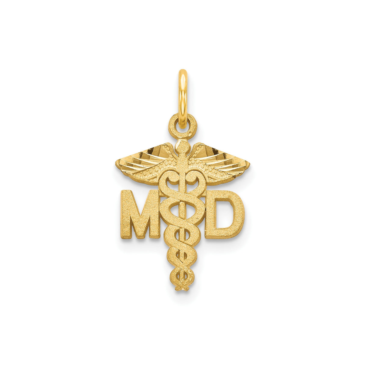 14k Yellow Gold MD Pendant with Caduceus Symbol, Medical Jewelry for Healthcare Professionals