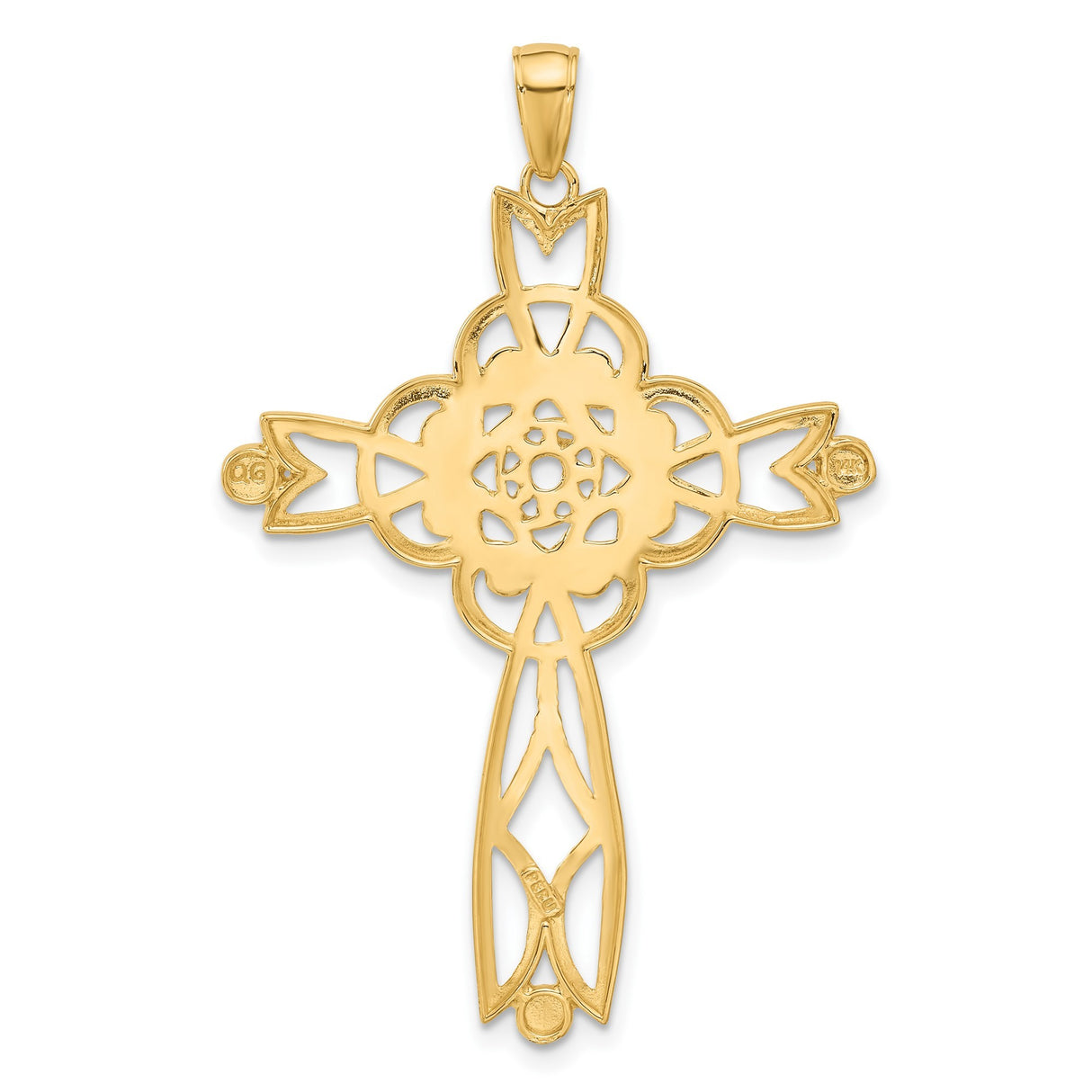 14k Multi-Tone Gold Cross Pendant with Curved Loop and Vintage Filigree Design