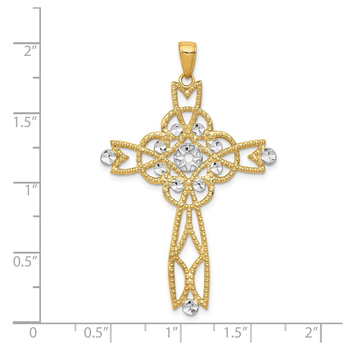 14k Multi-Tone Gold Cross Pendant with Curved Loop and Vintage Filigree Design