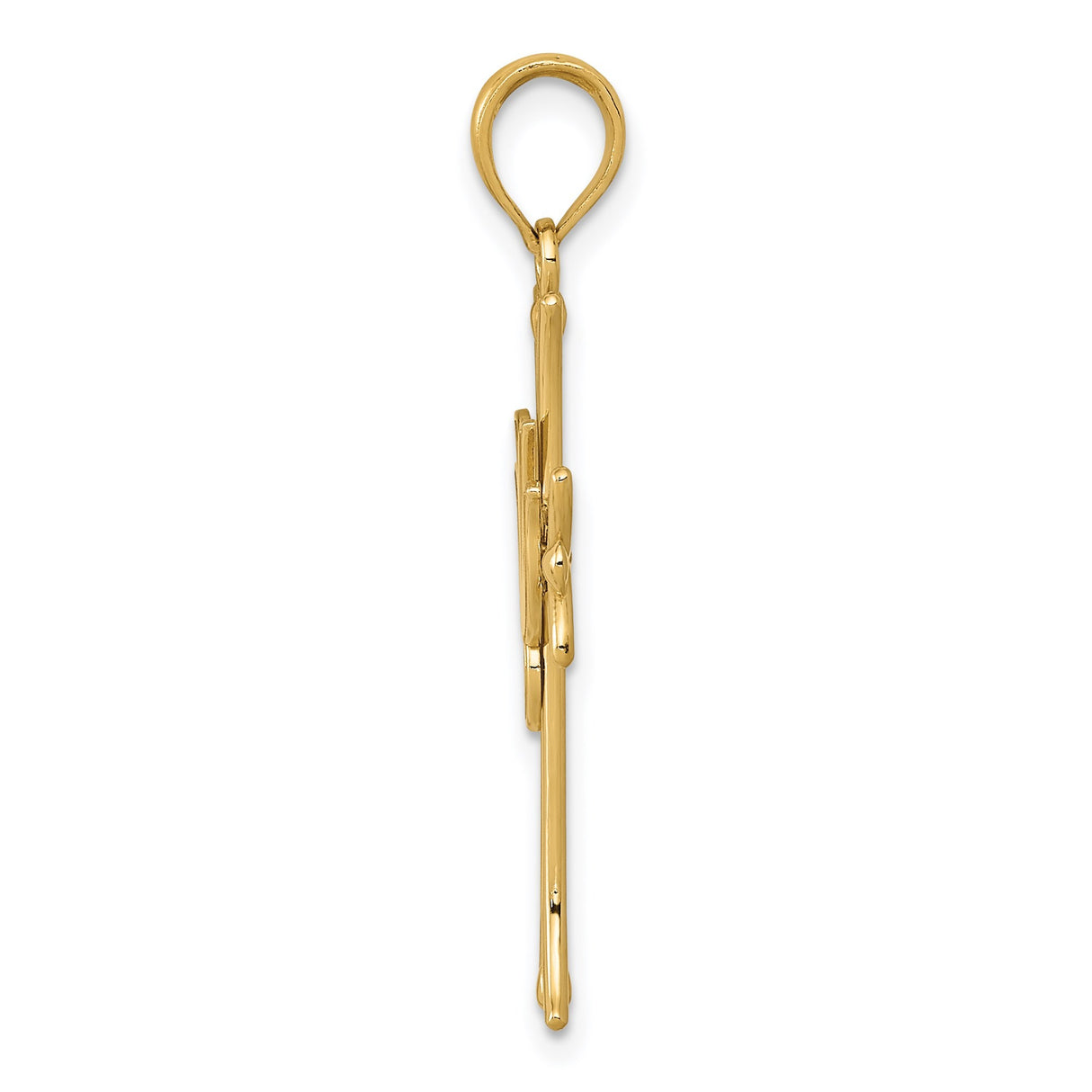 14k Yellow Gold Cross Pendant with Fleur de Lis and Dove Design for Men and Women