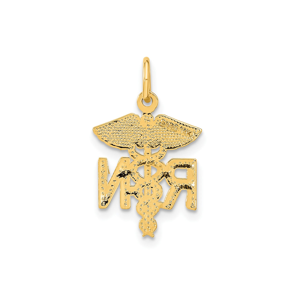 14k Yellow Gold RN Pendant with Caduceus Medical Symbol, Nurse Charm for Women