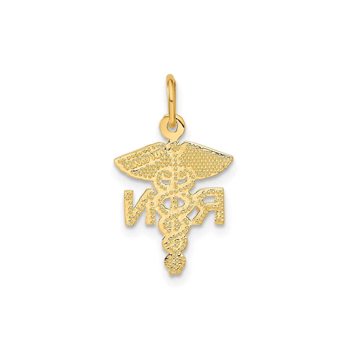 14k Yellow Gold RN Pendant with Caduceus Winged Serpent Symbol, Registered Nurse Charm