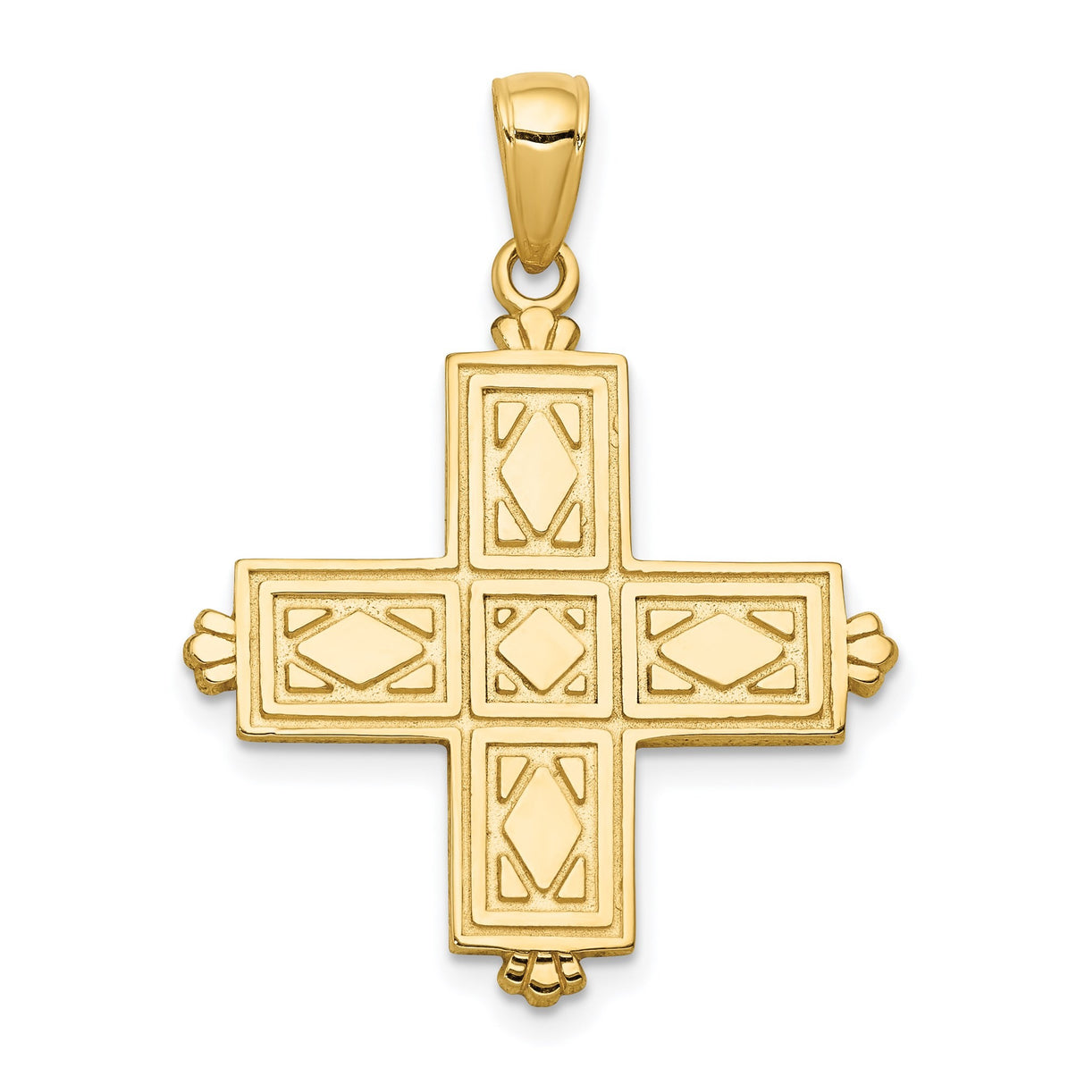 14k Yellow Gold Greek Cross Pendant with Flared Tips, Reversible Religious Charm