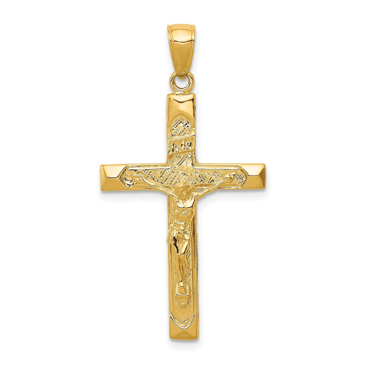 14k Yellow Gold Crucifix Pendant, Jesus INRI Cross Charm, Christian Catholic Religious Jewelry