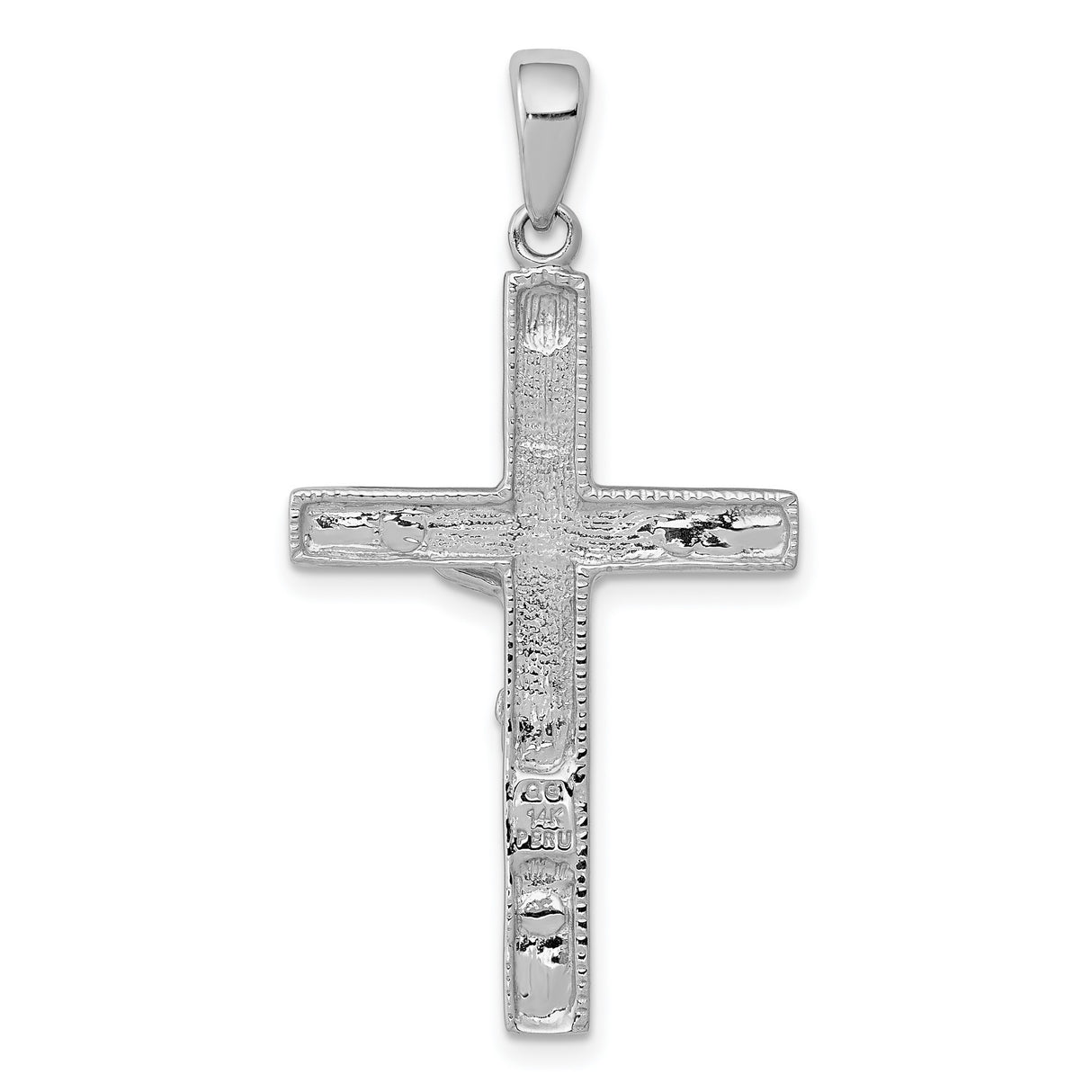 14k White Gold Crucifix Cross Pendant with Jesus Christ INRI Religious Charm