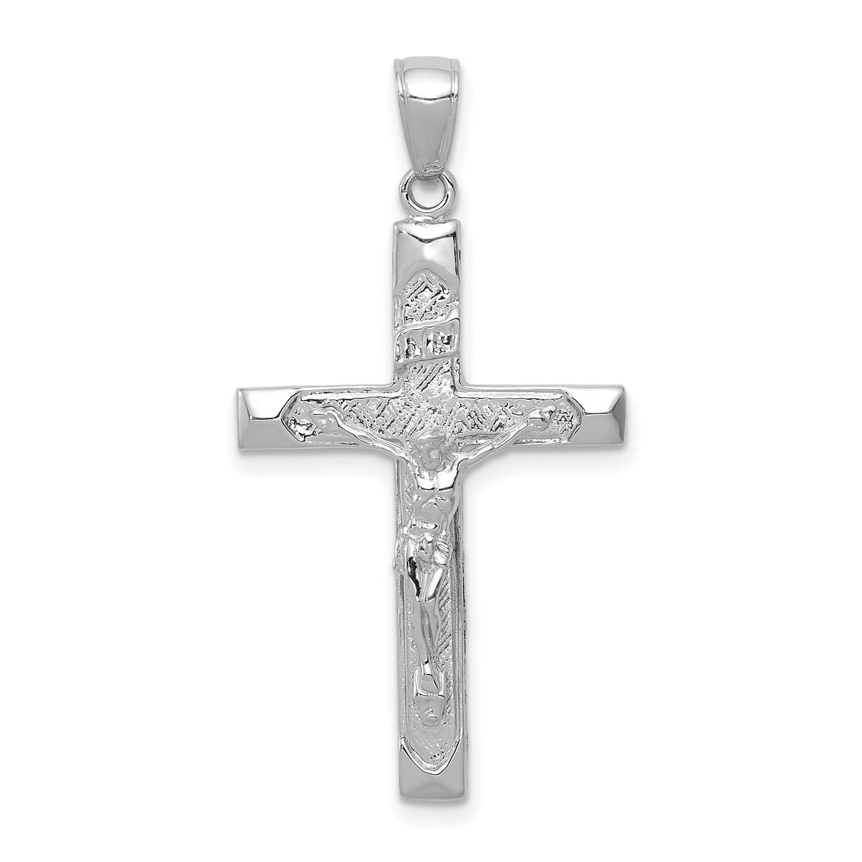 14k White Gold Crucifix Cross Pendant with Jesus Christ INRI Religious Charm