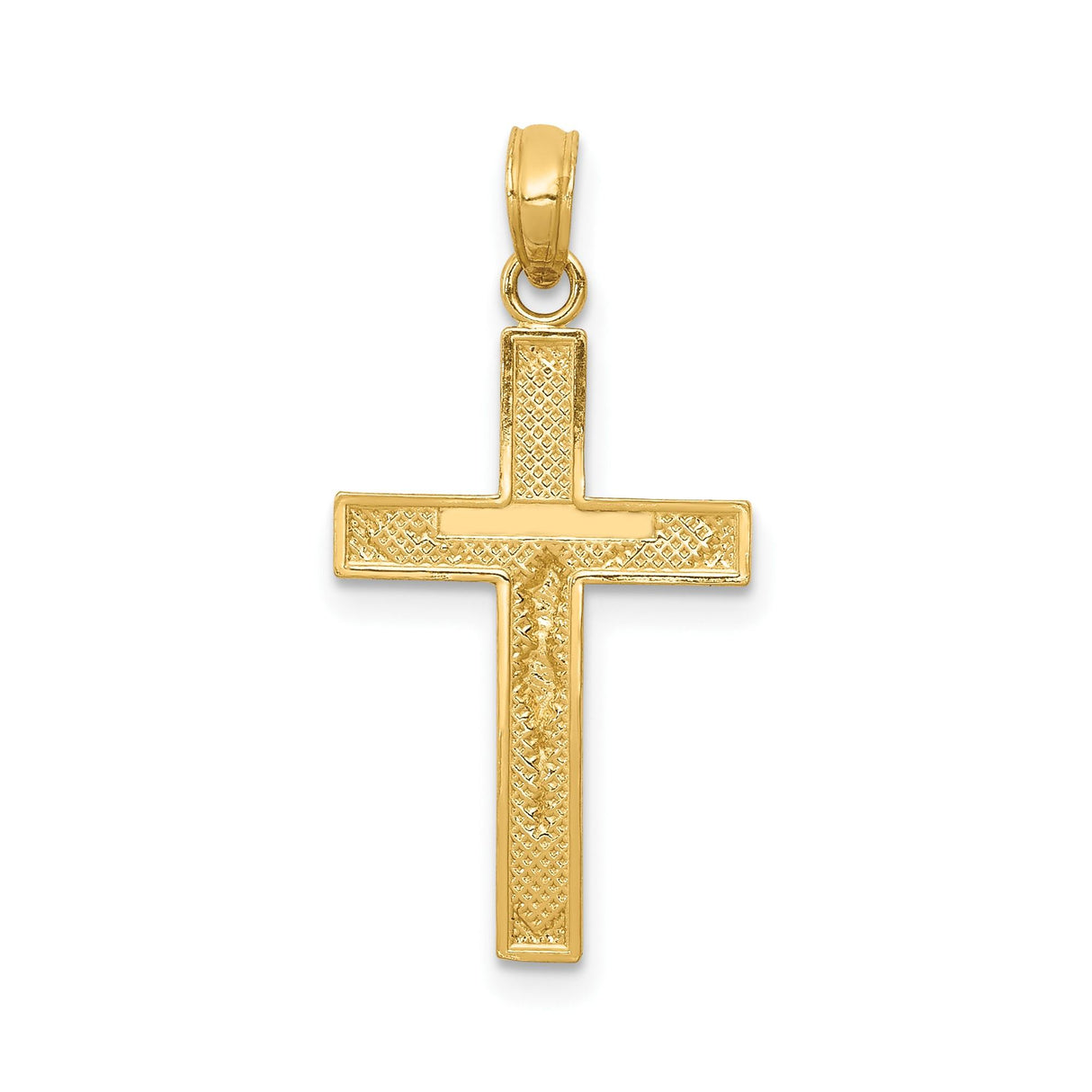 14k Yellow Gold Latin Crucifix Cross Pendant with Beveled Edges and High Polish Finish