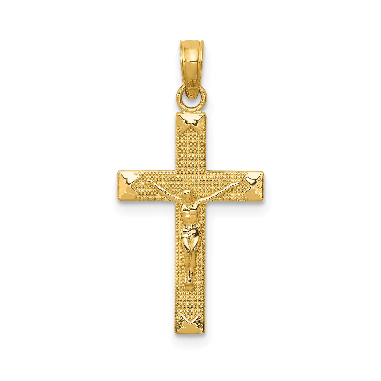 14k Yellow Gold Latin Crucifix Cross Pendant with Beveled Edges and High Polish Finish