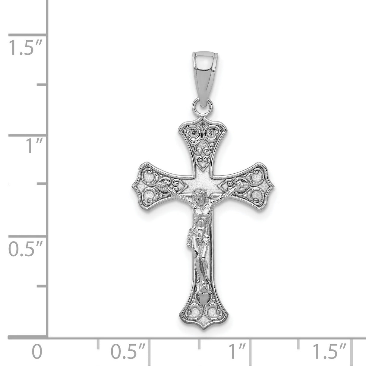 14k White Gold Crucifix Cross Pendant with Raised Christ Figure and Polished Finish