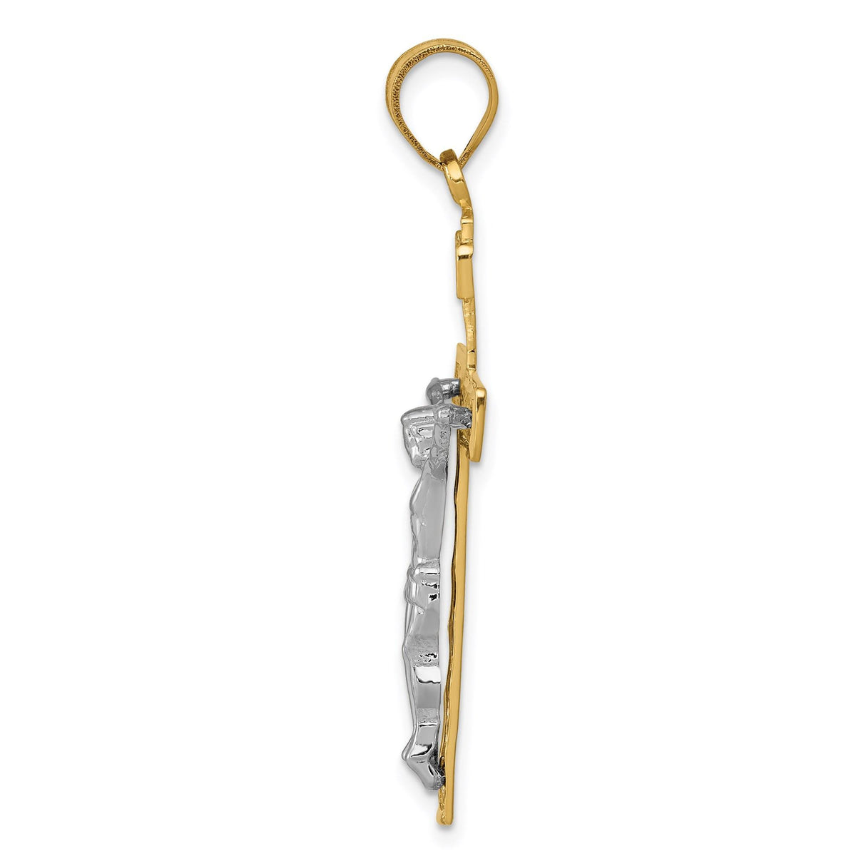 14k Multi-Tone Gold Crucifix Pendant with INRI Latin Cross, Christian Religious Charm