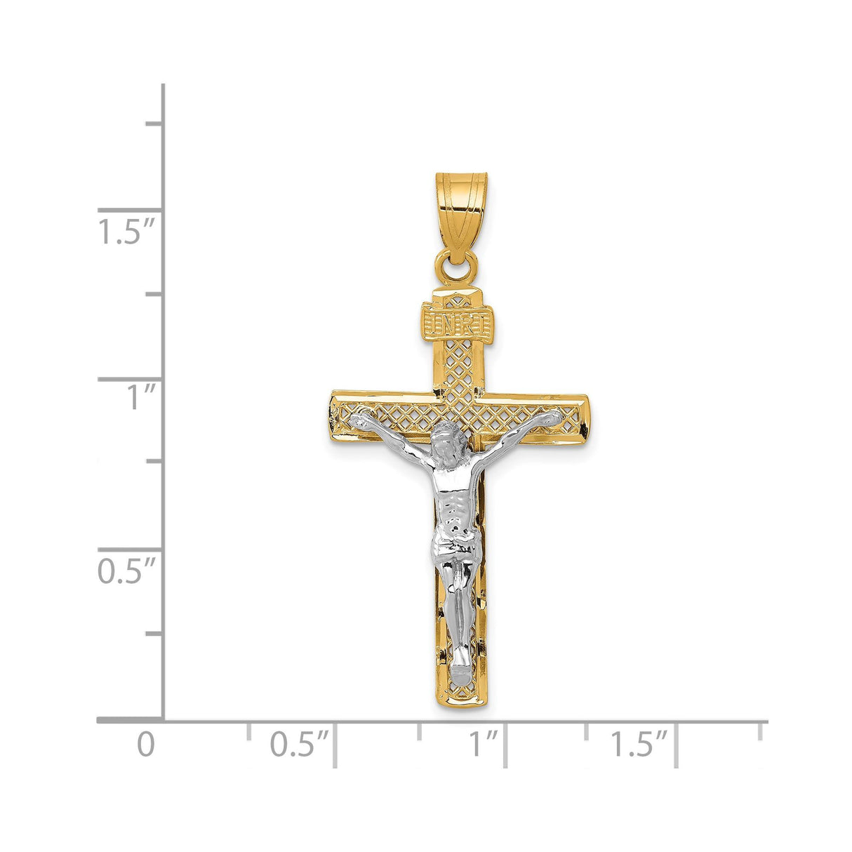 14k Multi-Tone Gold Crucifix Pendant with INRI Latin Cross, Christian Religious Charm