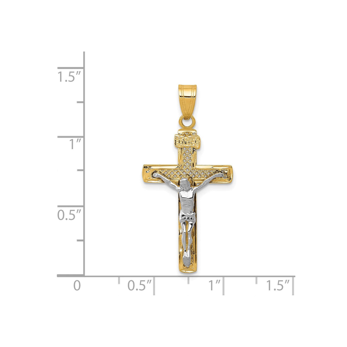14k Multi-Tone Gold Crucifix Cross Pendant, INRI Latin Religious Jesus Charm