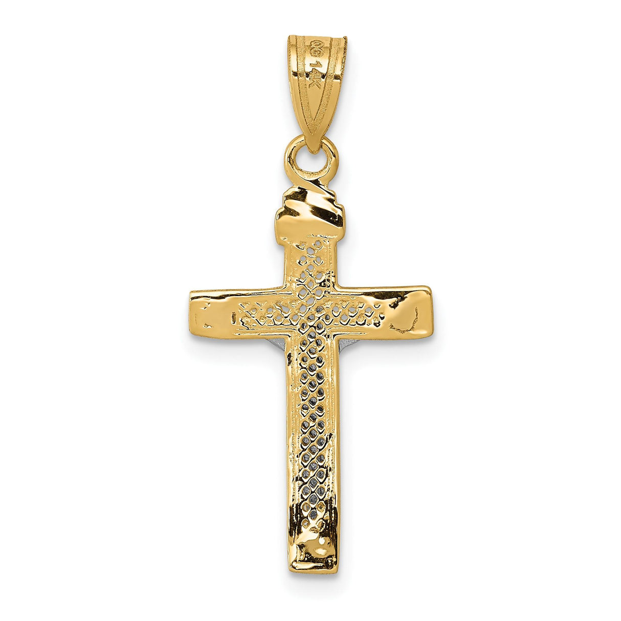 14k Multi-Tone Gold Crucifix Cross Pendant, Textured INRI Latin Christian Religious Charm