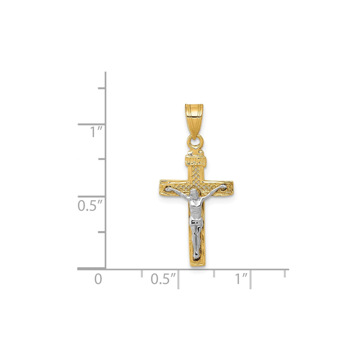 14k Multi-Tone Gold Crucifix Cross Pendant, Textured INRI Latin Christian Religious Charm