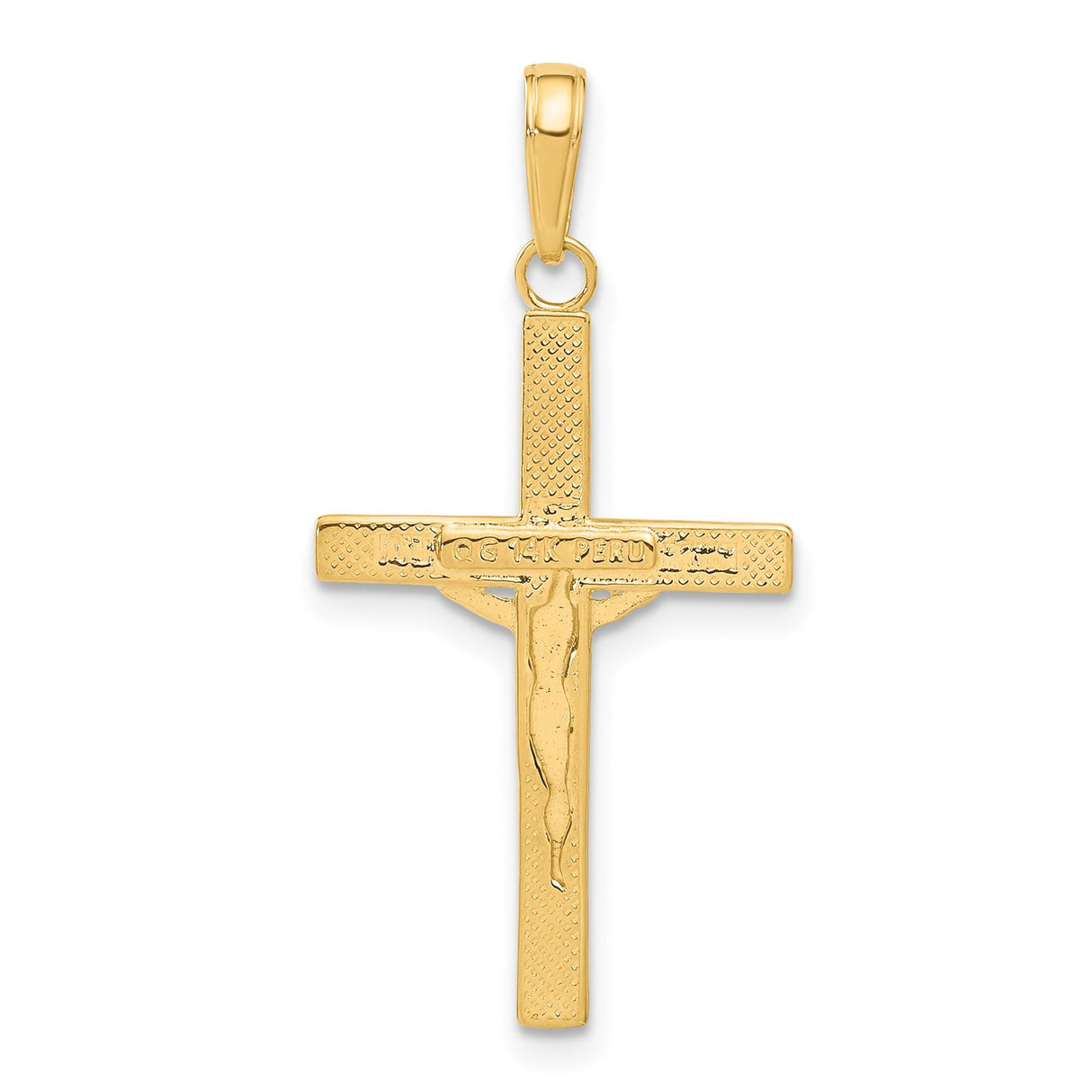 14k Yellow Gold Crucifix Pendant with Textured Christ Cross Design for Men and Women
