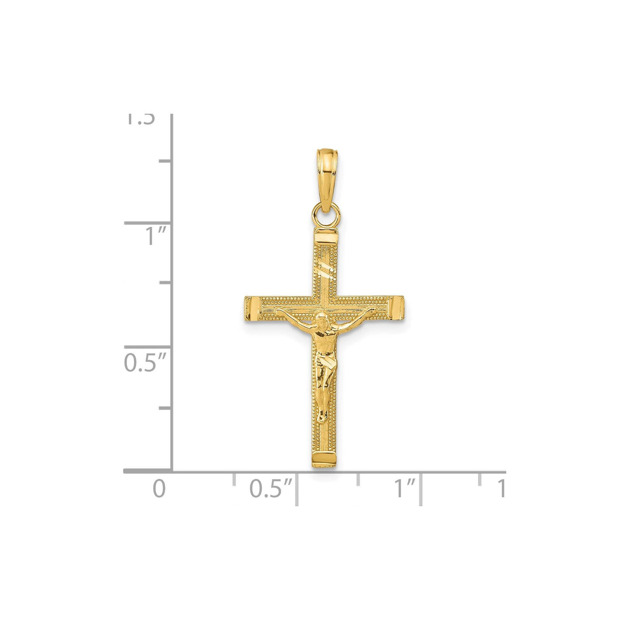 14k Yellow Gold Crucifix Pendant with Textured Christ Cross Design for Men and Women