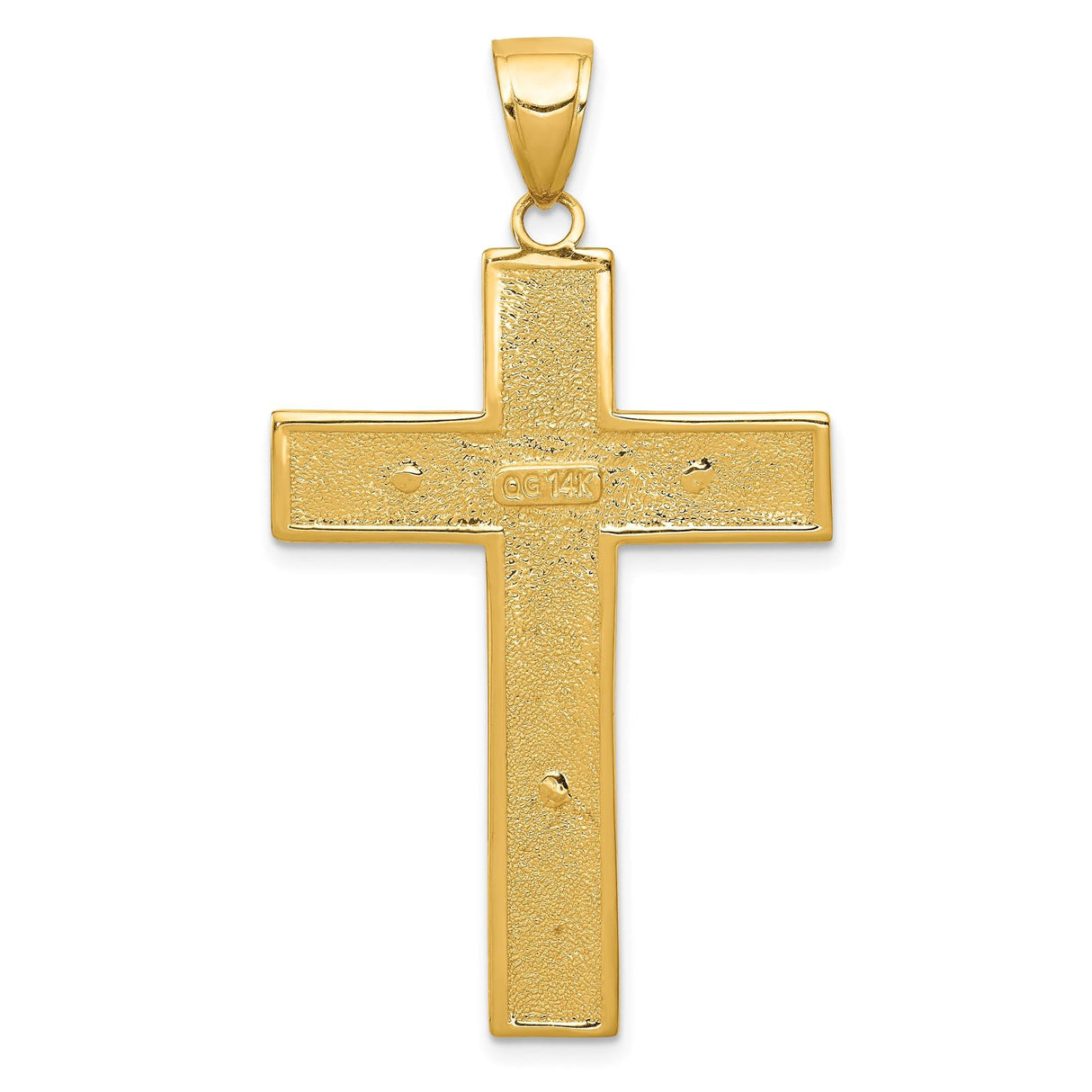 14k Yellow Gold Crucifix Cross Pendant with Raised Christ Figure, Textured Religious Design