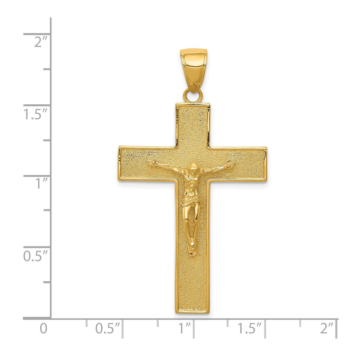 14k Yellow Gold Crucifix Cross Pendant with Raised Christ Figure, Textured Religious Design
