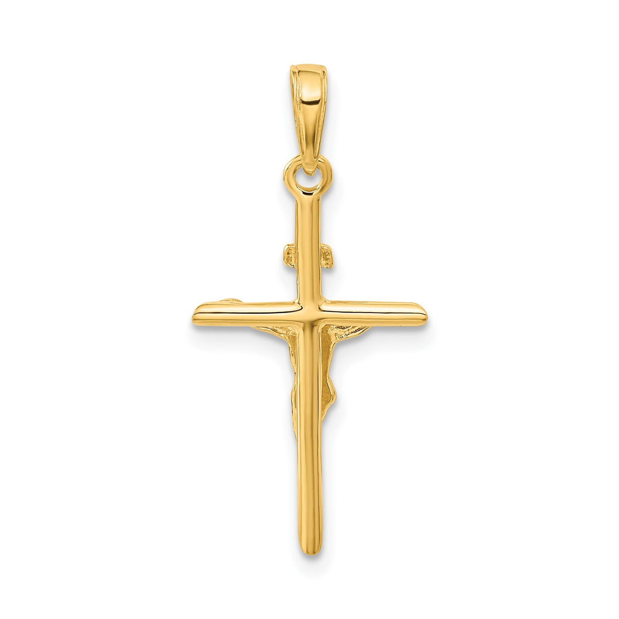 14k Yellow Gold Crucifix Pendant with INRI Cross and Jesus Figure for Men and Women