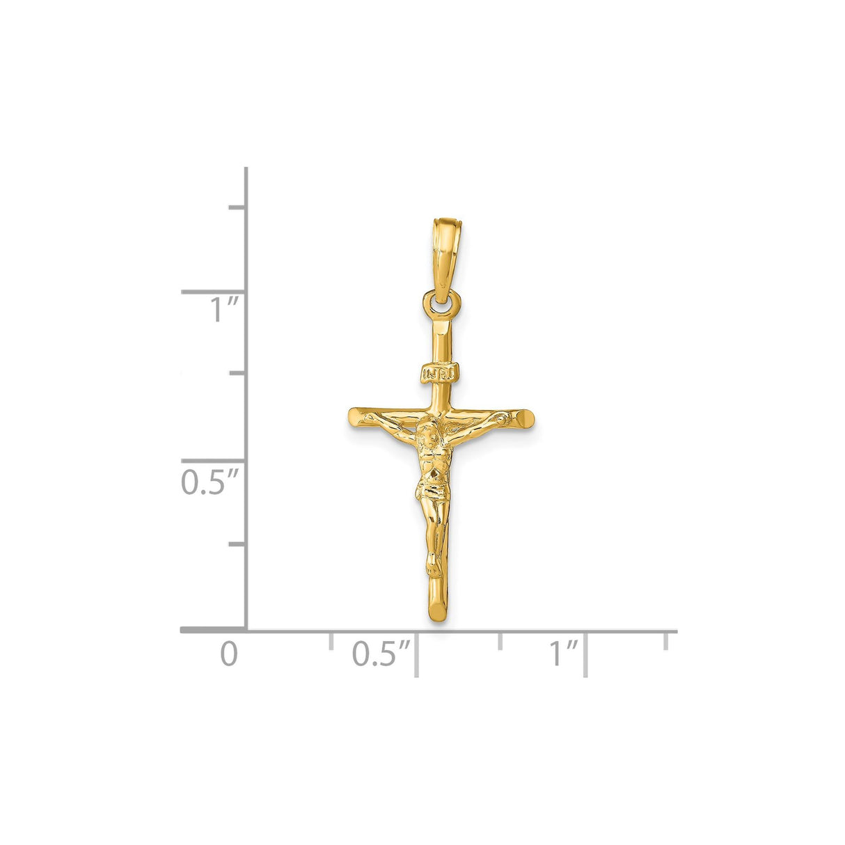 14k Yellow Gold Crucifix Pendant with INRI Cross and Jesus Figure for Men and Women