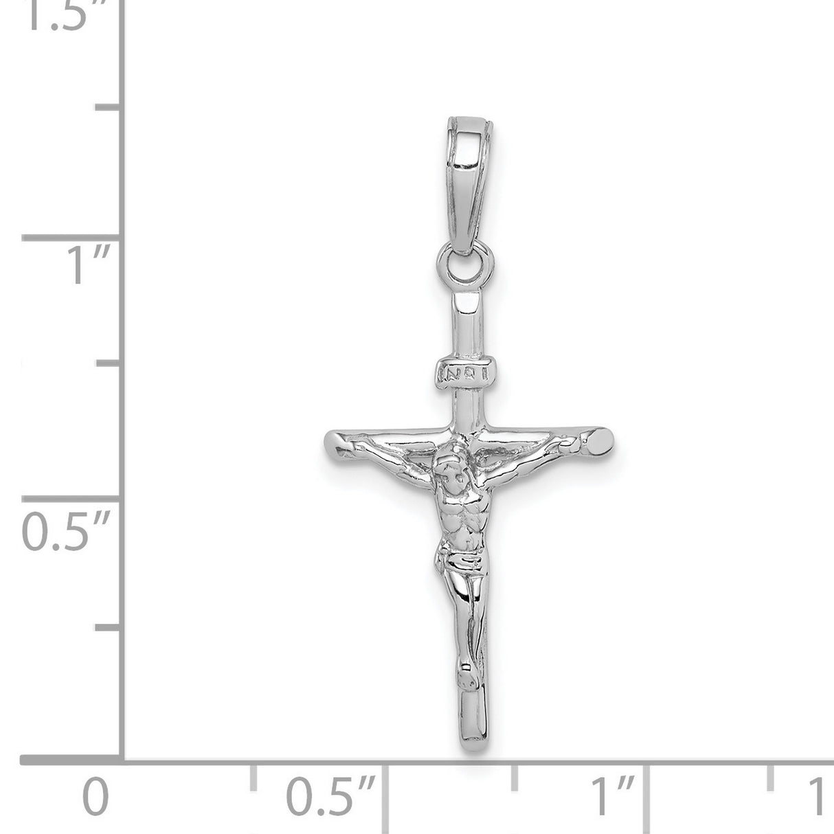 14k White Gold Crucifix Pendant with Polished Jesus Figure, Religious Latin Cross Charm