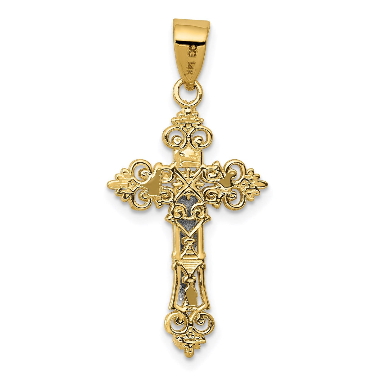 14k Multi-Tone Gold Crucifix Pendant with Christ Figure, INRI Fleur de Lis Cross Charm