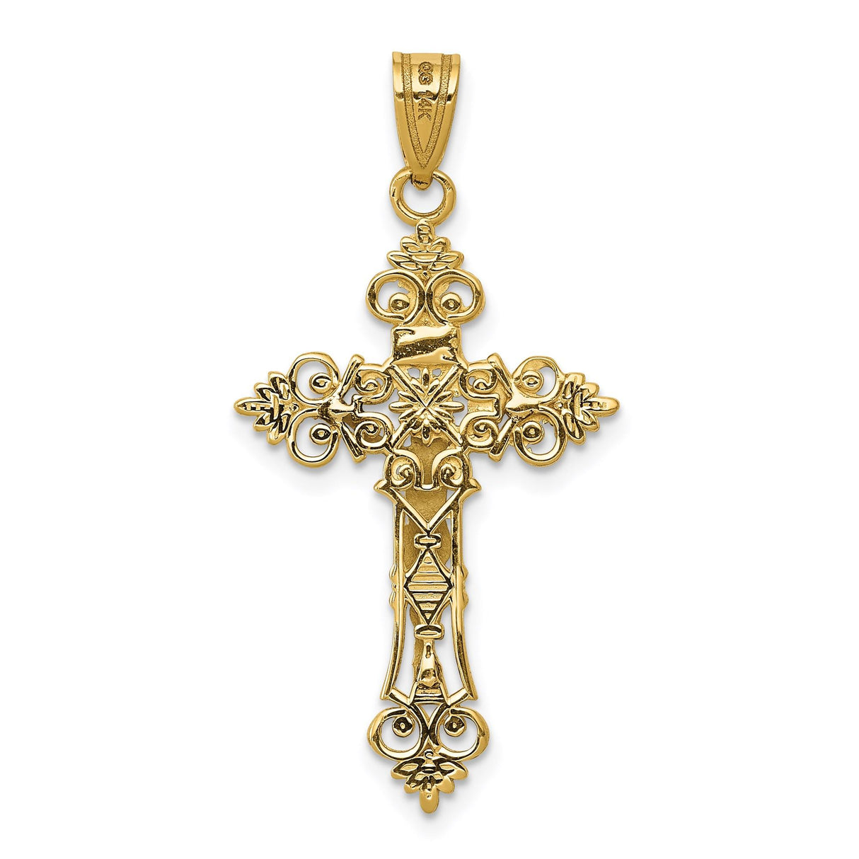 14k Multi-Tone Gold Crucifix Pendant, Fleur De Lis Cross, Religious INRI Charm