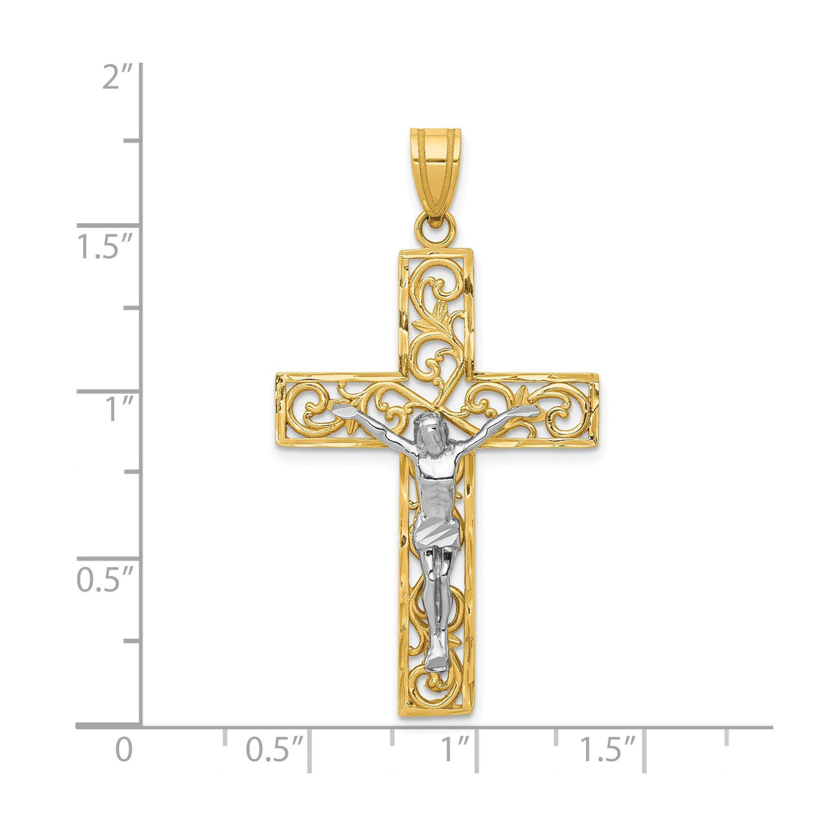 14k Multi-Tone Gold Crucifix Pendant with Filigree Latin Cross Design