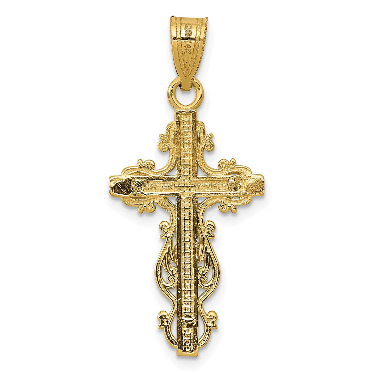 14k Multi-Tone Gold Crucifix Cross Pendant with Jesus Figure, Ornate Latin Style