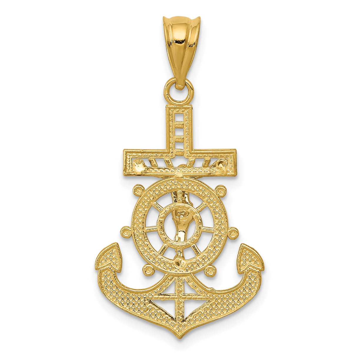 14k Multi-Tone Gold Anchor Cross Pendant with Ship Wheel Design for Men and Women