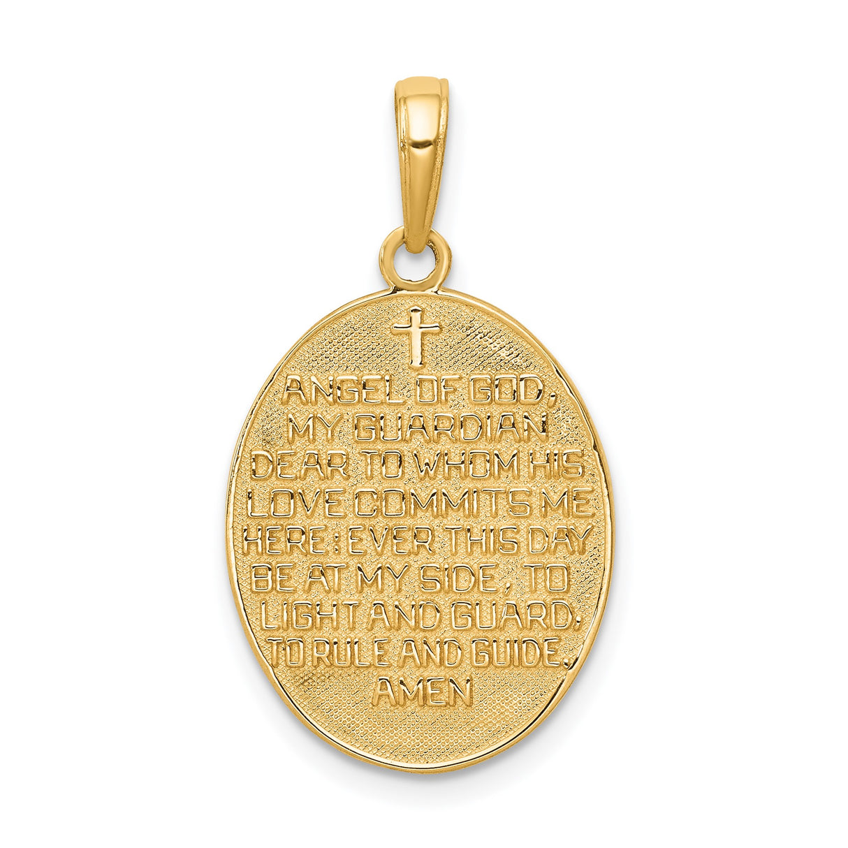 14k Yellow Gold Oval Pendant with Angel Wings and Guardian Angel Prayer